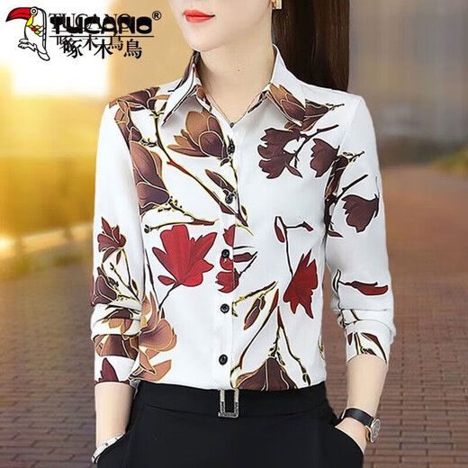 Woodpecker () Shirt Women's Shirt Femmes 2022 Prived Mariffon Automne à manches longues Nouveau style Floral Floral 3519_Red S_Suggest 80-95Jin [Jin est égal à 0,5 kg]