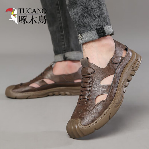 Pájaros carpinteros zapatos de agujero de cuero de cuero genuino para hombres Nuevas sandalias 2024 para hombres Beatable Hollow Men Casual Inner 6629 Caki/altura interior Aumento 39
