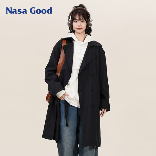 NASA GOOD中长款风衣男女同款秋季潮牌宽松青年休闲垂感百搭外套 黑色 L