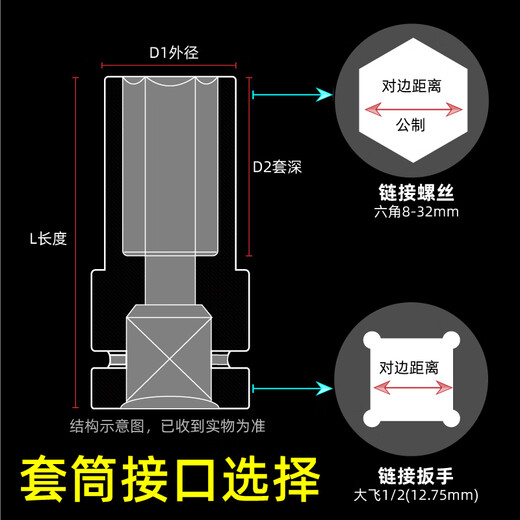 XMSJ电动扳手套筒头全套加长内六角手电钻风炮8-34mm风批套筒工具 1478mm