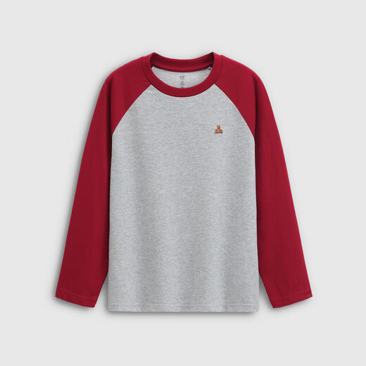 Gap Boys 2025 Autumn New Pure Cotton Bear Embroidery Contrast Color Loose T-shirt Children's Wear Long Sleeve 805080 Light Gray 120 cm (6-7 years old) Asian size