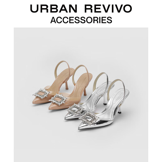 URBAN REVIVO Summer New Feminine Elegant Rhinestone Pointed High Heel Shoes UAWS32072 Pink Khaki 35