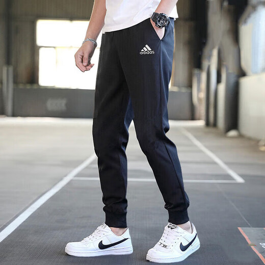Adidas阿迪达斯男裤春季新款小脚裤子运动裤针织收口休闲跑步长裤GK9226 IC9417/黑色小脚裤 S /175/76A
