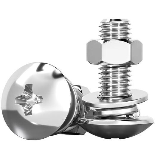 Tianzhuo Hardware 304 Stainless Steel Cross Large Flat Head Screws and Nuts Set Umbrella Head Flat Bolt Round Head Flat Washer Spring Washer Combination M4*10-20 Set