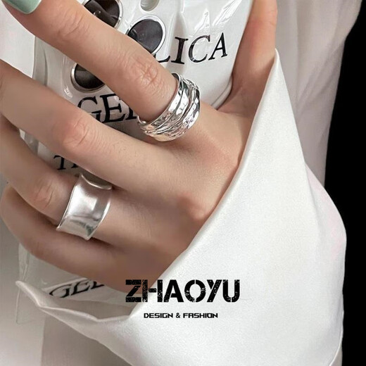 Chaoyu fashionable wide-brimmed geometric line winding ring for women with personality and creative temperament 925 silver plated open ring index finger ring wide-brimmed ring 1 piece