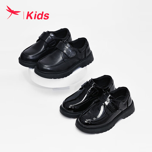 Red Dragonfly's Children's Autumn Children's Shoes Boys Boys and Girls British Style Performance Student Students de cuero Pequeño cuero D233TQ616 Surfación de cuero negro 32