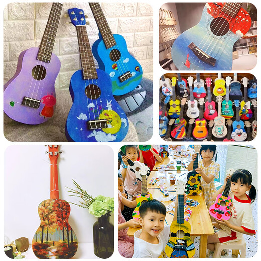 莫琳组装尤克里里diy小吉他手工制作自制材料包彩绘手绘画木质涂鸦 21英寸 圆形+颜料+背包背带 *