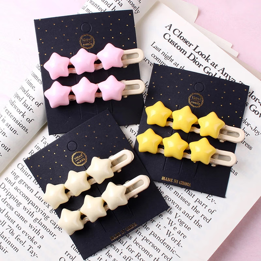 Star Hair Clip Set Korean New Bangs Clip Duckbill Clip Fresh, Sweet and Cute Side Clip Girls Hair Clip Hair Accessory Pink 2 Pieces One Card