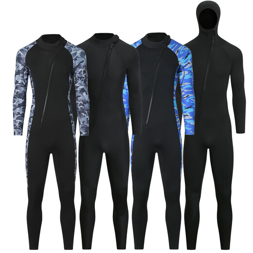 Gumuni cross-border 3MM one-piece wetsuit for men in the sea, cold-proof wetsuit, warm swimsuit, snorkeling paddle board surfing suit, rescue 3mm camouflage gray hooded S S