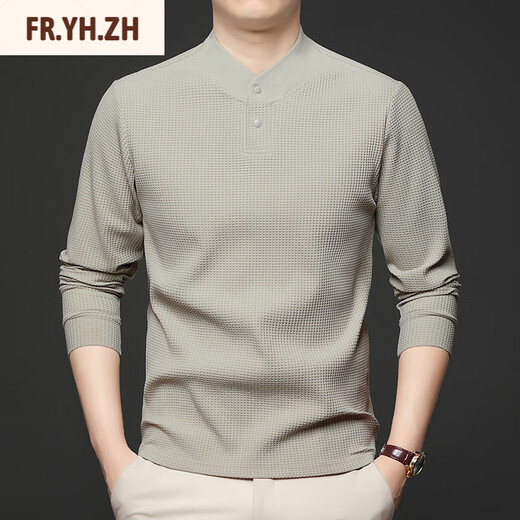 FR.YH.ZH Meng Hui Haowu's preferred round neck button top autumn and winter men's long-sleeved T-shirt Henry collar sweatshirt warm base shirt G111-Coffee M Recommended 100-120Jin Jin equals 0.5 kg
