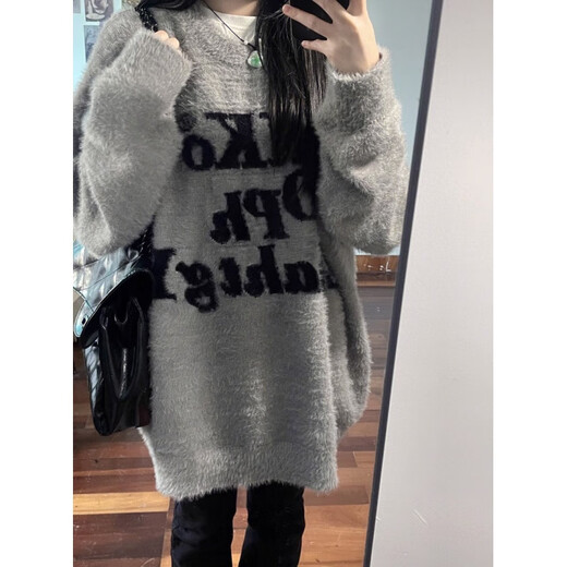 DXOT2025 new sweater for women for small people in autumn and winter, thickened, loose, lazy, soft, glutinous milk, fufu sweater trendy gray version S recommended 80-95Jin Jin equals 0.5 kg