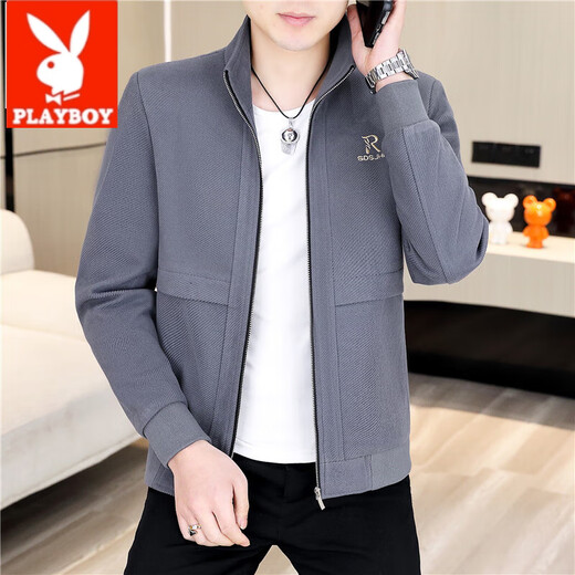 Playboy (Playboy) Herren neuer Stand-up-Kragenjacke Reißverschluss Hemd Top Frühling und Herbst Casual Fashion koreanischer Stil junge hübsche hübsche Boy Jacke 2687 Black M.