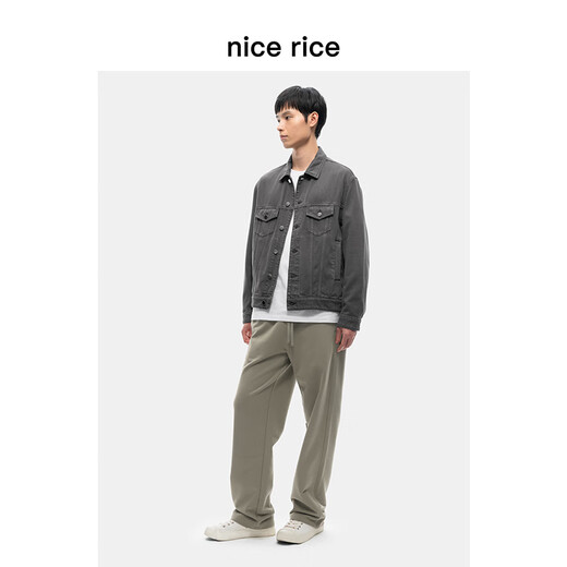Schöner Reis, leichte und hautfreundliche 320G-Baumwollmischungen lose lockere Strickpantate für Männer NFC12040 Pilzasche (320 g) l