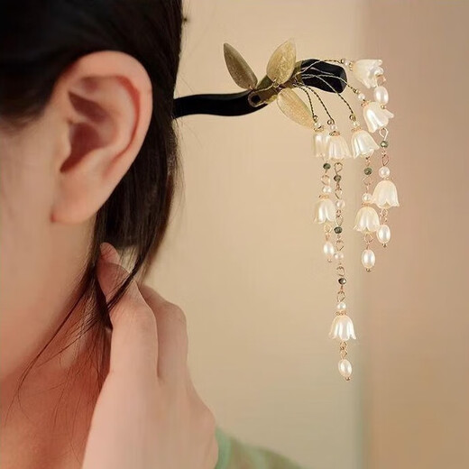 BIBK旗袍发饰古风铃兰流苏发簪新中式马面裙配饰精致步摇簪子气质钗子 古风铃兰花折叶簪【1支】