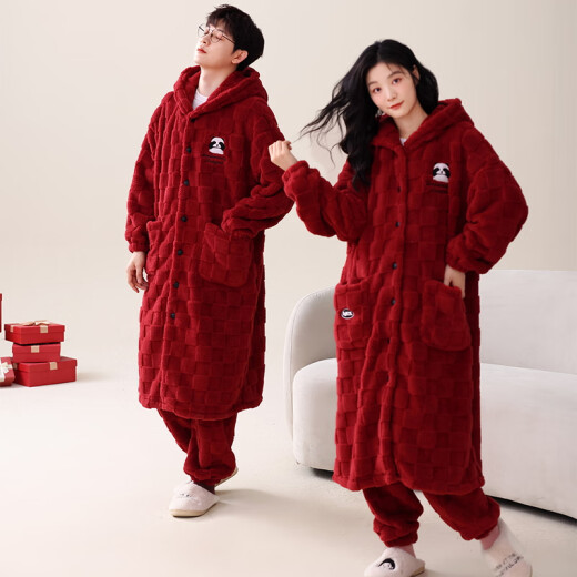 Pajamas de boda Fuxinkang se adapta a la pareja de recién casados ​​de otoño e invierno camisón rojo de terciopelo coral hombres y mujeres festivas años de casa MJX-6195 L-mujer [alto 161-167-peso 100-120]