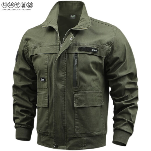 工作服男装纯棉弹力加厚耐磨春秋季迷彩服电焊防烫工地劳保服套装作训服 681春秋纯棉【弹力军绿色】 休闲裤口系腰带款 165/M【90-110斤】