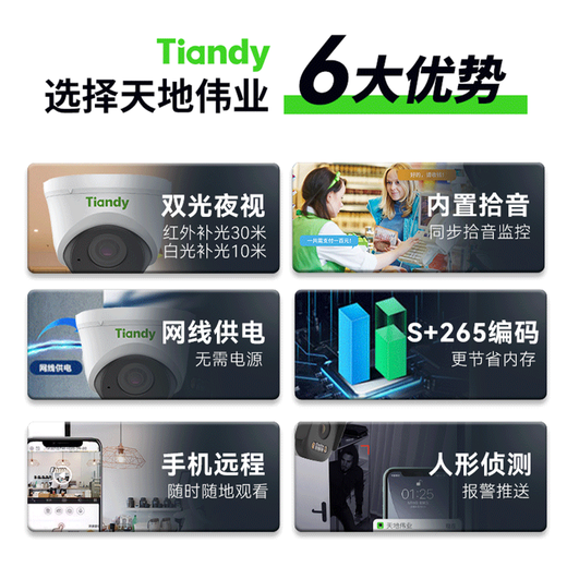 Tiandi Weiye (Tiandy) 4 Millionen Ultra-klare Überwachungskamera Indoor Mobile Remote-Überwachung Poe Network Kabel mit Full Color Night Vision Pickup Aufnahme Monitor C25XN 4mm