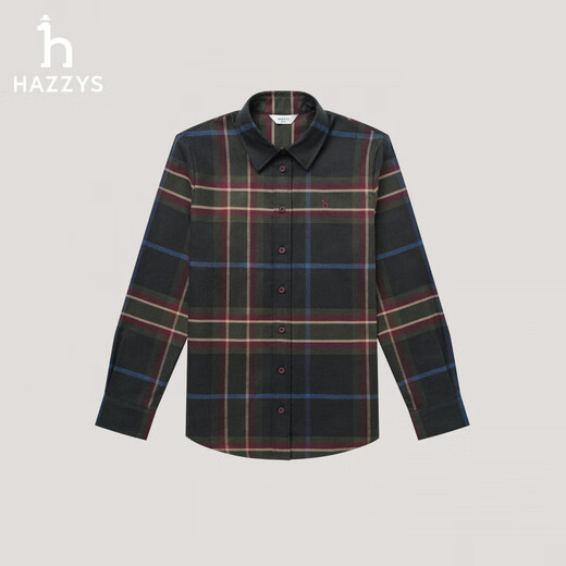 HAZZYS Women's Clothing 2025 Winter New Women's Contrast Color Retro Plaid Long-Sleeved Shirt Women's ASCSK1CDK28 Carbon Gray CG L (165/88A 40)