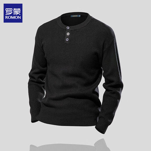 Romon Retro Henley Shirt Vertical Knitted Texture Sweater Men's Slim Business Knitted Sweater Men's T-Shirt Long Sleeve Men
