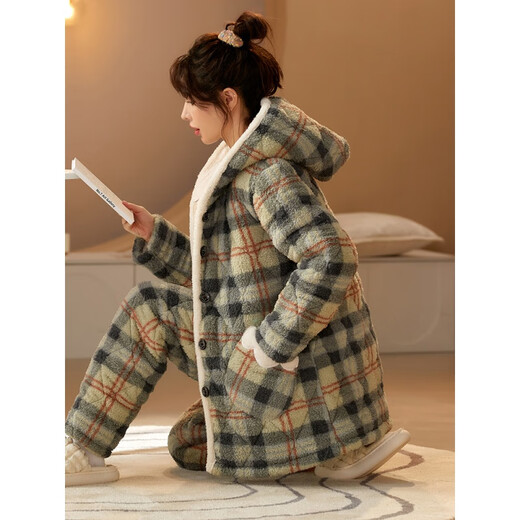 Catman (Miiow) El pijama de terciopelo de coral para mujeres en invierno de tres capas de algodón de algodón en terciopelo en terciopelo, el estilo de otoño e invierno se puede usar fuera de ropa para el hogar 6624 L (100-120Jin [Jin iguala 0.5 kg])