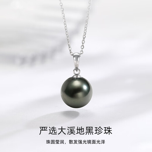 Chishe Tahitian Black Pearl Pendant 18K Gold Necklace Perfect Round Seawater Pearl Clavicle Chain for Girlfriend and Mom Gift S-Class Perfect Round +S925 Silver Chain 12-13mm
