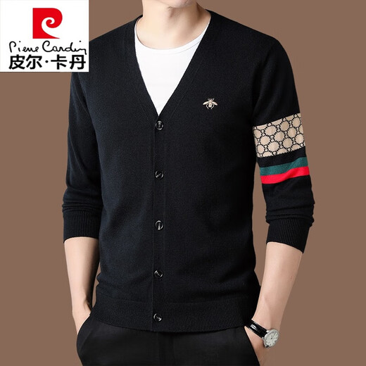 Pierre cardin high-end wool sweater men spring and autumn cardigan sweater men trendy new knitted top jacket men blue [Australia 9930] V-neck L 170 [suitable for weight 95-125]