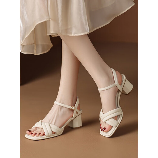Marke Belle-Ta-Serie Brand gebrochene Sandalen für Frauen, die Sommer mit dem französischen Rock mit einem Rock-Fersen-Absatz-Absatz-Absatzhöhe 5 38 tragen.