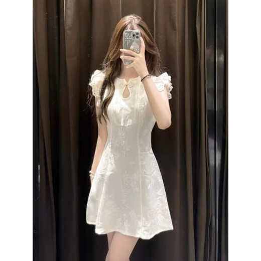 苏洛琳（SULUOLIN）2025年春天夏季新款女士装短袖连衣裙小个子显瘦中式旗袍气质衣服 杏色连衣裙 S 85-95斤