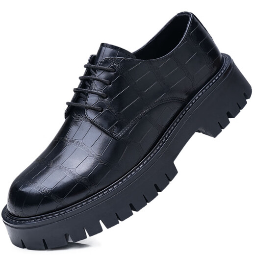 北欧图（BEIOUTU）厚底增高休闲鞋时尚英伦系带耐磨低帮商务男鞋子 2687 黑色 42 