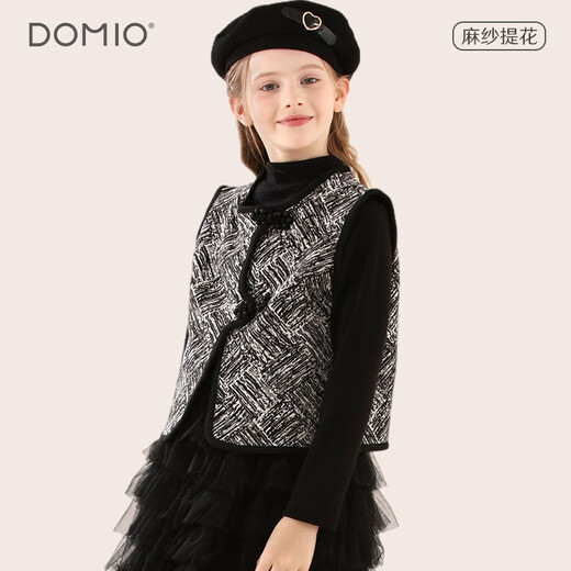 多妙屋女童马甲春秋儿童新中式坎肩女孩洋气开衫背心大童11991黑色150