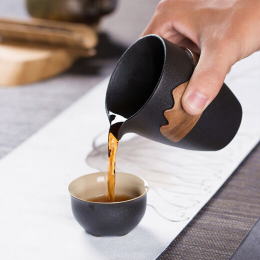 防烫杯套隔热套耐热加厚杯圈茶具配件日式公道杯手持祥云木保护套 棕色防烫套6630款 加厚