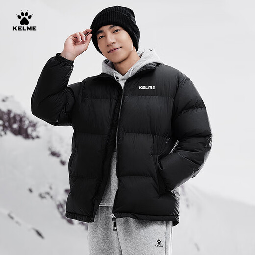 卡尔美（KELME）运动连帽棉服2025冬季新款蓄热保暖棉衣加厚时尚面包服 玛瑙黑 9447MF1048 M