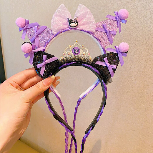 Muyu children's headband Kuromi wig headband girls Sanrio headband baby princess headdress crown streamer headband purple bow Kuromi one pack