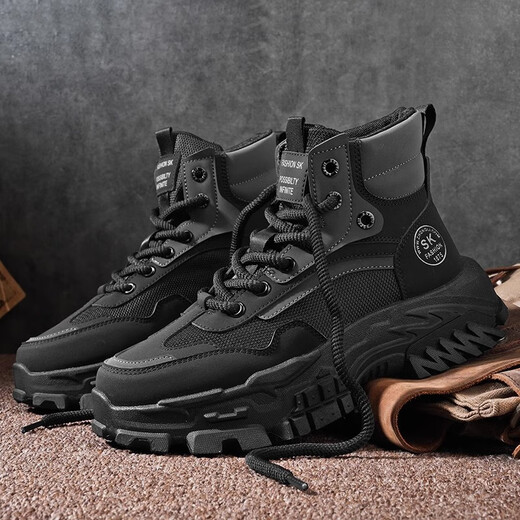 Zhenxi Martin Boots Herren Sommer dicker alleinerhöhenhöhe britischer High-Top-Arbeitsstiefel im Freien im Außenberufung von Anti-Slip-Wege-resistenten Arbeitsschuhen Schwarze Höhe von etwa 5 cm [Größe 41]