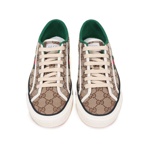 Gucci (Gucci) Men's Tennis 1977 Serie Fabric Lace-Up Casual Sports Shoes 606111 HVK20 9766 Patrón Beige / Ebony GG 44 / marca Código original de la marca 10