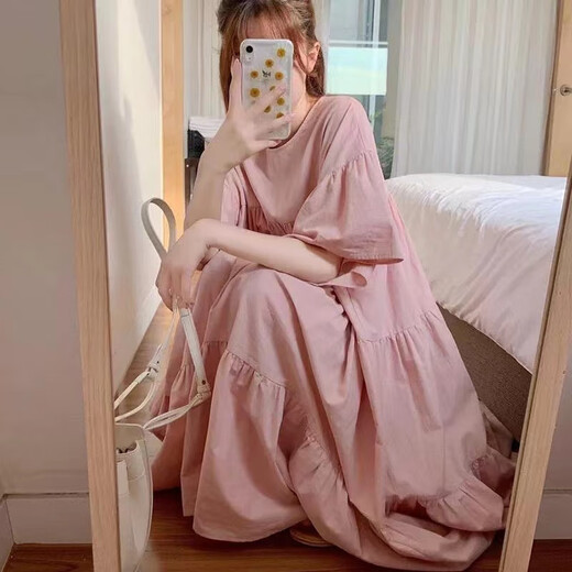 绫庭鹰孕妇装夏装夏天长裙子韩版欧美风夏季辣妈时尚孕妇装连衣裙女 粉色 L