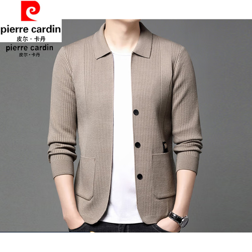 Pierre Cardin spring and autumn new men's wool knitted cardigan middle-aged lapel casual versatile long-sleeved slim jacket daddy gray A32353 L (recommended 115Jin Jin equals 0.5kg -130Jin Jin equals 0.5kg)