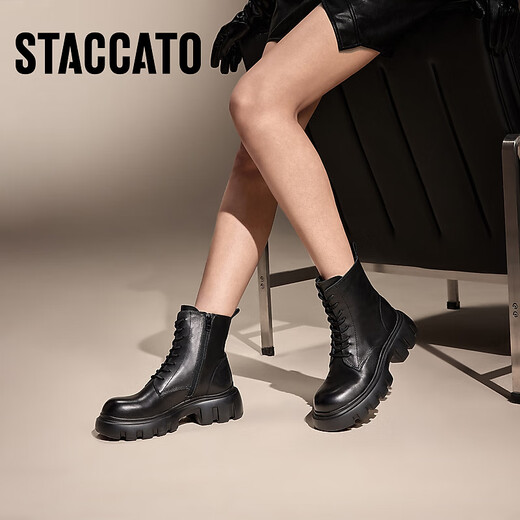 Sigatus neuer Winter britischer Stil Martin Boots Butter Schuhe kurze Stiefel Dicke Sohle erhöhte Frauenstiefel Y3918DD4 TRUFFE Schwarz 35