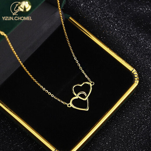 YIZUN. CHOMEL 999 pure silver love double ring necklace for women ins niche heart-to-heart pendant necklace as a Valentine's Day gift for your girlfriend 999 pure silver - love double ring necklace - silver white