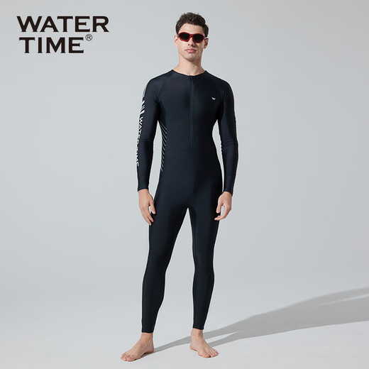 WATERTIME/Shui Chuan Men's Swimsuit Swimsuit One-piece Wetsuit Beach Pants Anti-Embarrassing Swimsuit Black Silver XXXL