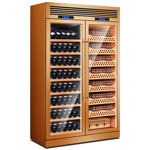 CIGARLOONG CL-340WB cigar cabinet, constant temperature and humidity cabinet, stainless steel cigar and wine cabinet, brushed gold full style (cedar wood liner)