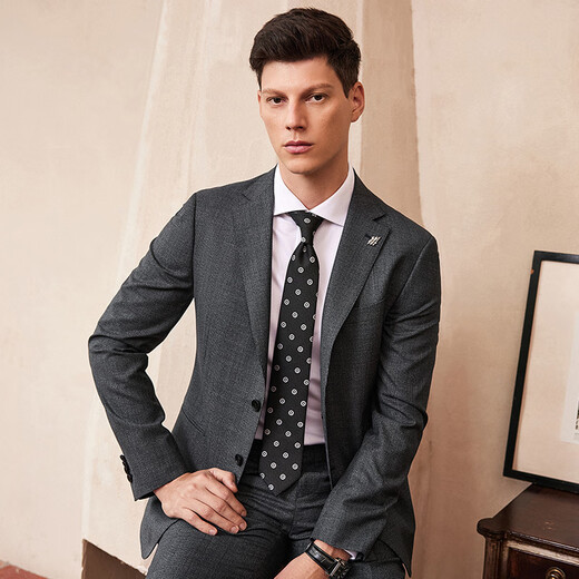 GIOVANNI VALENTINO wool crisp casual suit men's double slit business warm breathable blazer black gray 2X