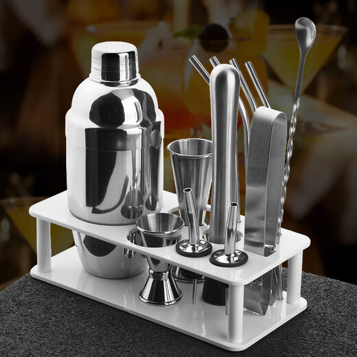 Fat Donglai's same stainless steel bartender, stainless steel bartending set, self-taught cocktail shaker, shaker, glass bartending, 18-piece bartending set (stainless steel storage rack)