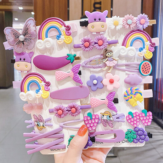 
Butterfly Girl 14-piece Set Princess Hairpin Cute Hair Card BB Clip Little Girl Cartoon Side Clip Children's Hair Jewelry Pink Starfish Rainbow--14-piece Set