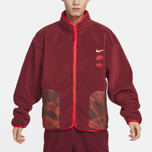 Chaqueta NIKE para hombre 2025 Otoño e Invierno nueva ropa deportiva Polar chaqueta cálida con cuello levantado FZ6194-677 rojo Año Nuevo modelo 2XL