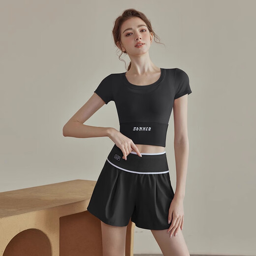 Youyou yoga clothing women's suit 2025 new summer sports fitness short-sleeved tops Pilates training running 33407 pink short-sleeved fixed cup chest pad XL (recommended 130-145Jin Jin equals 0.5kg)