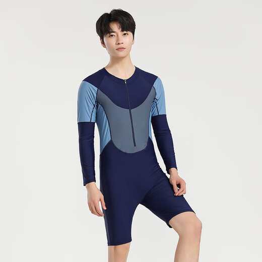 Yosoci parent-child one-piece swimsuit boys wetsuit surf suit plus size father and son medium-sized children long-sleeved conservative hot spring plus size black (KYL2382) 5XL