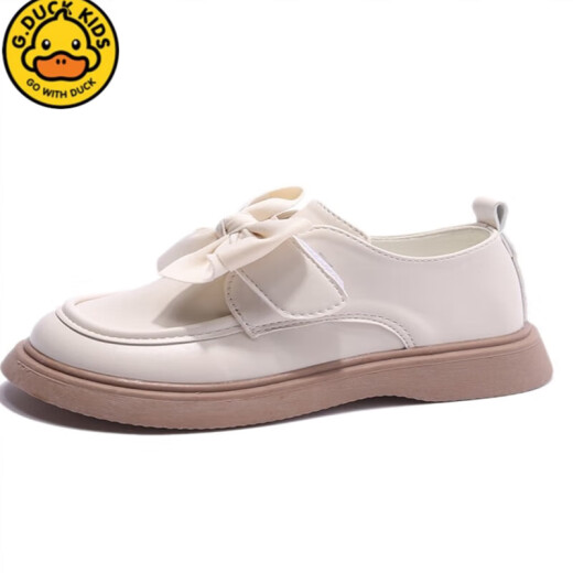 G.DUCKKIDS light luxury brand girls' leather shoes 2024 spring children's trendy brand bow performance shoes for big children and little girls ARN beige size 23
