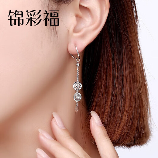 Jincaifu PT950 fashionable round tassel platinum earrings platinum earrings earrings earrings platinum round tassel earrings hanging about 4g