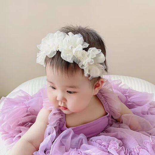 SNQP children's hair accessories, infants, newborns, baby hairbands, super fairy four flower headdress full moon birthday princess, 1 white hairband, circumference 40-60cm